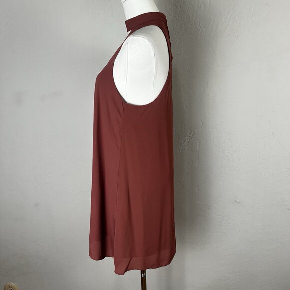 Lulus Groove Thing Keyhole Halter Mini Swing Dress Dark Pink Rusty Rose Size M - Picture 4 of 9